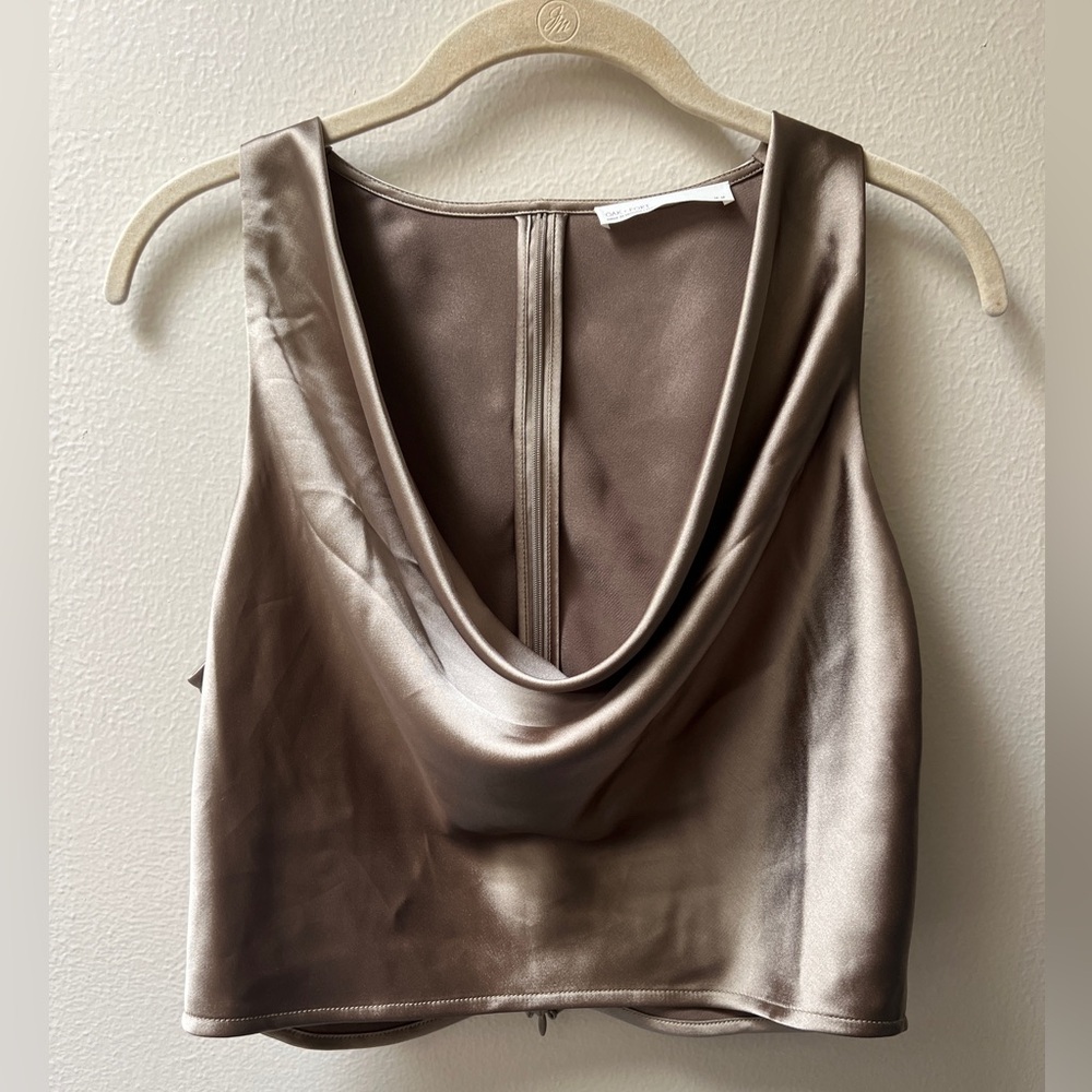 OAK + FORT Olive Green Sleeveless Backless Crop Tank